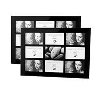 Kenro Box of 2 Modern Black Glass Photo Frame for 9 Photographs 6x4 inch / 10x15cm Landscape or Portrait - BG1015/9-2