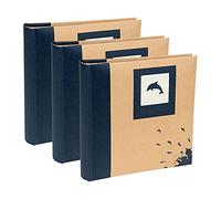 Kenro Box of 3 Green Wood Blue Dolphin Photo Album with Kraft Paper Cover for 200 Photos 7x5 inch/13x18cm Family Photograph Album - GRW007UE