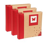 Kenro Box of 3 Green Wood Red Butterfly Photo Album with Kraft Paper Cover for 200 Photos 7x5 inch/13x18cm Family Photograph Album - GRW007RD