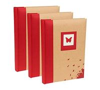 Kenro Box of 3 Green Wood Red Butterfly Photo Album with Kraft Paper Cover for 300 Photos 6x4 inch/10x15cm Family Photograph Album - GRW008RD