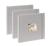 Kenro Box of 3 Grey Linen Photo Album for 200 Photos 7x5 Inch / 13x18cm with Space for Photograph on Front Cover, Slip-In Pages, Modern Design Great for Family Photographs, Aztec Series - AZ103GY