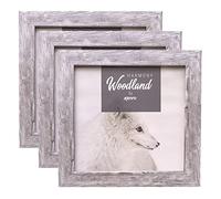 Kenro Box of 3 Harmony Woodland Silver Grey Rustic Wood-Effect Photo Frame - 8x8 Inch / 20x20cm Premium Square Photo Frames with Minimalistic Design - HW2020GY-3