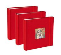 Kenro Box of 3 Red Linen Photo Album for 200 Photos 7x5 Inch / 13x18cm with Space for Photograph on Front Cover, Slip-In Pages, Modern Design Great for Family Photographs, Aztec Series - AZ103RD