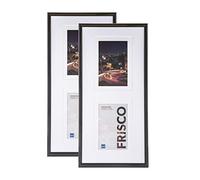 Kenro Frisco Double Picture Frames (Box of 2) - Black Photo Frame 6x4 inch / 10x15cm or 7x5 inch / 13x18cm Wall Hanging Stylish Photo Frame, White Mount Portrait with Acrylic Front - FRC1015B/2