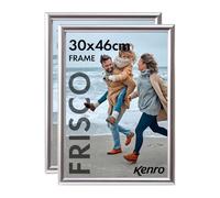 Kenro Frisco Plastic Picture Frames (Box of 2) - 18x12 / 30x46cm Wall Hanging Stylish Photo Frame with Glass Front - Silver