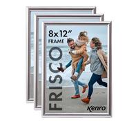 Kenro Frisco Plastic Picture Frames (Box of 3) - 8x12 / 20x30cm Freestanding or Wall Hanging Stylish Photo Frame with Glass Front - Silver
