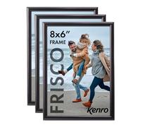 Kenro Frisco Plastic Picture Frames (Box of 3) - 8x6 Inch / 15x20cm Freestanding or Wall Hanging Stylish Photo Frame with Glass Front - Black