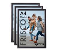 Kenro Frisco Plastic Picture Frames (Box of 3) - A4 / 21.0x29.7cm Freestanding or Wall Hanging Stylish Photo Frame with Glass Front - Black
