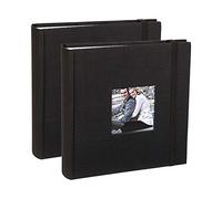 Kenro Pack of 2 Aztec Black Linen Photo Album for 200 Photos 7x5 / 13x18cm with Space for Photograph on Front Cover, Slip-In Pages - AZ103BL