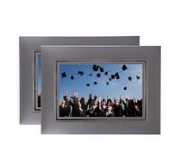 Kenro Pack of 2 Grey Cardboard Strut Mount Photo Frames with Silver Border (8x6 Inch/20x15cm) - Card Photo Mounts for Graduation, School Photos, Weddings - PMA125/10