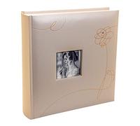 Kenro Pearl Gold Wedding Photograph Album for 200 Photos 6x4 Inch / 10x15cm with Photo Window on Cover with Memo space, Slip-in Pages, Champagne Wedding Flower Design - PL401