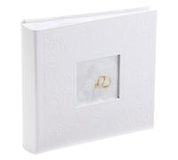 Kenro White Wedding Photograph Album for 200 Photos 6x4 inch / 10x15cm with Photo Window on Cover Finely Embossed Filigree Cover with Memo Space, Slip-In Pages, Pearl Wedding Ring Design - PL203