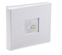 Kenro White Wedding Photograph Album for 200 Photos 6x4 inch / 10x15cm with Photo Window on Cover Finely Embossed Filigree Cover with Memo Space, Slip-In Pages, Pearl Wedding Ring Design - PL203
