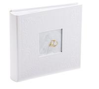 Kenro White Wedding Photograph Album for 200 Photos 6x4 inch / 10x15cm with Photo Window on Cover Finely Embossed Filigree Cover with Memo Space, Slip-In Pages, Pearl Wedding Ring Design - PL203