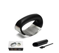 KENSA KITCHENWARE ASM Premium Garlic Press/Crusher, Roller Cleaning Brush and Garlic Peeler, Black and Silver Supplied in an Attractive Box
