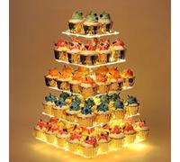 Kensbro 5 Tier Cupcake Stand, Wedding Cake Stand with LED Light, Large Square Cake Stand, Acrylic for Weddings, Birthdays and Parties