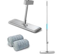 KENSHIRE 400mm aluminum plate flat mop with 2 reusable microfiber mop pads hands free squeeze 134cm aluminum alloy handle wet dry dust self-wringing mops