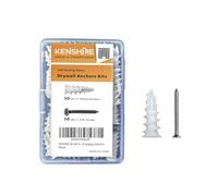 KENSHIRE #6 Self drilling drywall anchors and screws kit 50pcs Self-Tapping threaded Plastic Dry wall anchors 50pcs flat head stainless steel screws heavy Duty up-to 75LB Hanging sheetrock