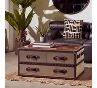 kensick wooden coffee table with 3 drawers in brown and white