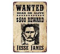 KENSILO Tin Signs Jesse James Original Wanted Poster Reproduction Metal Sign Bar Pub Wall Decor 8 x 12 inches