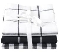 Kensington Black Check Tea Towel Black Set Of 3