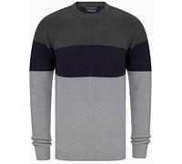 Kensington Eastside Men's Levy Colour Block Crew Neck Knitted Jumper - Dark Grey Marl- M