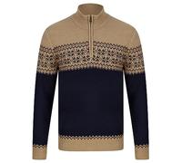 Kensington Eastside Men's Remedy Quarter Zip Fairisle Knit Funnel Neck Jumper Camel