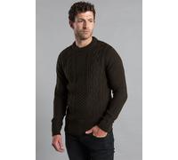 Kensington Eastside Men's Two Stitch Cable Knit Crew Neck Jumper in Khaki | Size: Large Kensington Eastside Khaki L
