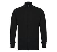 Kensington Eastside Men's Zip Through Funnel Neck Plain Knitted Lightweight Cardigan Black