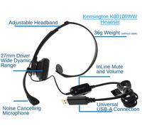 Kensington Office Call Centre Headset Monaural Noise Cancelling In Line Controls