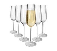 Argon Tableware Kensington Optic Crystal Champagne Flutes 240ml - Pack of 6, Lead-Free Crystal Sparkling Wine Glass Set, Art Deco Design with Optic Detail, Durable Pulled Stem, Gift Boxed