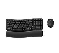 Kensington Pro Fit Ergo KM620-W Wired EQ Keyboard and Mouse, QWERTY Keyboard, Ergonomic Wave Design, USB-C/USB-A Connection, Programmable Keys, 1800 Layout (K72509NA)