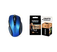 Kensington Pro Fit Medium Size Wireless Mouse - Sapphire Blue + Duracell NEW Optimum AA Alkaline Batteries [Pack of 4] 1.5 V LR6 MX1500