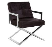 Kensington Townhouse Armchair - Black Leather with Silver Metal