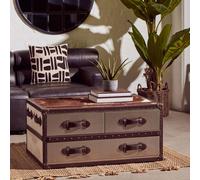 Kensington Townhouse Coffee Table - 3 Drawer - Brown and White Leather
