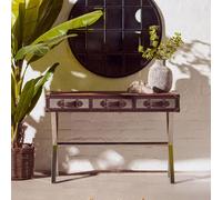 Kensington Townhouse Console Table - 3 Drawer - Brown and White Leather