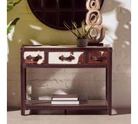 Kensington Townhouse Console Table - 3 Drawer - Brown and White Leather with Shelf