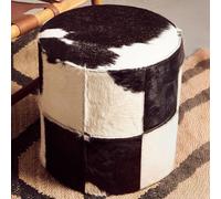 Kensington Townhouse Pouffe - Round - Black and White Leather