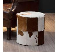 Kensington Townhouse Pouffe - Round - Brown and White Leather