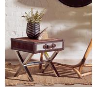 Kensington Townhouse Side Table - 1 Drawer - Brown and White Leather