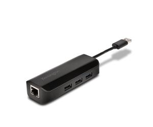 Kensington UA3000E USB 3.0 Ethernet Adapter & 3-Port Hub - Black