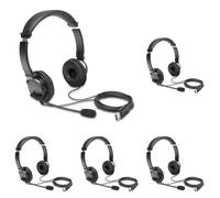Kensington USB Wired Headset, Stereo Headphones with Noise-Cancelling Microphone, USB Headset, PC/Mac/Laptop/Tablet for Windows, Mac and Chrombook - Black (Pack of 5)