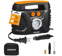 Kensun AC/DC Power Supply Portable Air Compressor Pump with Analog Display to 100 PSI for Home (110V) and Car (12V), Tire Inflator with Adaptors for Cars, Trucks, Bicycles, Balls