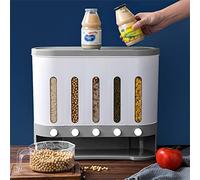 KenSyuInt 5 Grid Cereal Dispenser Wall Mounted Rice Grain Dry Food Container Kitchen Household Storage Case Box 10L