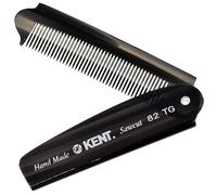 Kent 82T Black Graphite Folding Pocket Comb for Men, Fine Tooth Hair Comb Straightener for Everyday Grooming, Beard or Mustache, Use Dry or with Balms, Saw Cut Hand Polished, Made in England