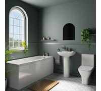 Kent Basin and 1700mm Straight Single Ended Bathroom Suite | Gloss White | ABS Polished Chrome | 545mm