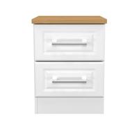 Kent Bedside Table White & Oak 2 Drawers 51cm