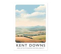Kent Downs England Travel Poster, Areas Of Natural Beauty Modern Illustration Print, Britain Picture, Modern UK Living Room Decor, A4 (Print Only) - 29.7x21cm