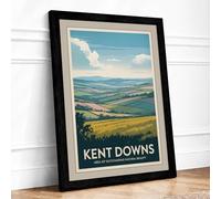 Kent Downs Landscape Vintage Framed Wall Art Print A1 (84.1×59.4cm) Black, Wall Decor for Living Room, Bedroom, Office & Home, Ready to Hang, Art Gift