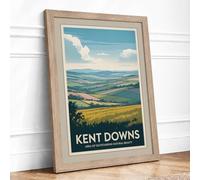 Kent Downs Landscape Vintage Framed Wall Art Print A1 (84.1×59.4cm) Oak, Wall Decor for Living Room, Bedroom, Office & Home, Ready to Hang, Art Gift